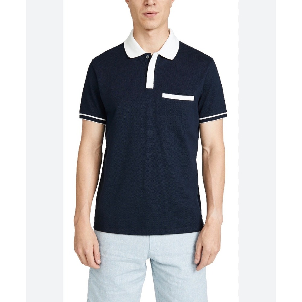 Club Monaco Mens Welt Pocket Polo Shirt XL Black Short Sleeve Contrast Collar